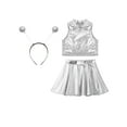 thumbnail image 3 of Doomiva 3Pcs Space Alien Outfit for Girls Holographic Metallic Skirt with Crop Top and Hair Hoop Set Silver 14, 3 of 6