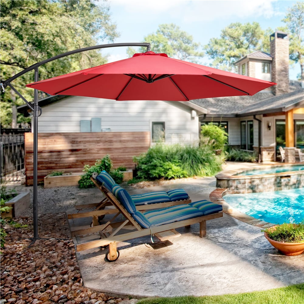 Alden Design 10 Foot Offset Cantilever Patio Umbrella with Crank, Red