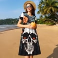 thumbnail image 4 of Naloa Flower Horn Skull Print Womens Summer A-Line Dress with Pockets,Short Sleeve Dresses,Flowy Beach Swing Dress for Vacation Travel, 4 of 6