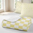 thumbnail image 4 of Manfei Minimalist Check Quilt King,Classic Checkered King Coverlet Set,Yellow White,3pcs,1 Bedspread and 2 Pillowcases, 4 of 7