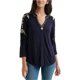 thumbnail image 1 of Blusa campesina Lucky Brand de Manga bordada para mujer azul pequeña, 1 of 1