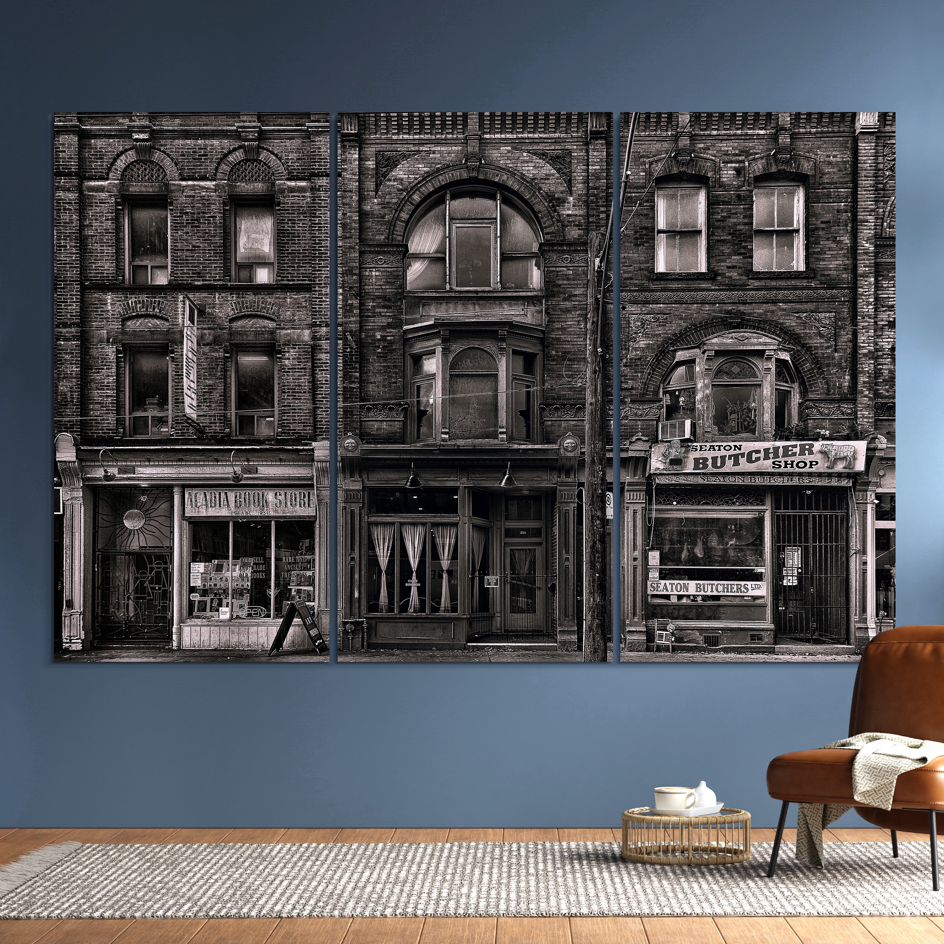 "Historic Brownstone Trio" Buildings Frameless Reverse Printed Tempered Art Glass Wall Art