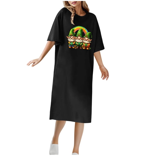 Vestido Corto de Verano Cuello Redondo Estilo de Camiseta de Longitud de Tobillo de Manga Corta, Altamente Elástico para Pijamas Y Ropa Interior Sexy
