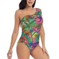 thumbnail image 3 of Uemuo Colorful Dinosaur Print Women's One Piece Swimsuit Asymmetrical Neck Bathing Suit One Shoulder Side Cutout Ruffle Swimwear-XX-Large, 3 of 6