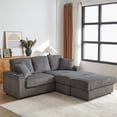 thumbnail image 2 of 84 Inch Modern Minimalist 3-Seater Sofa with Deep Seat, Corduroy Convertible Sectional Sofa Couch with 3 Back Pillows, 2 toss Pillows and 2 Ottoman for Living Room, Office, Small Space, Grey, 2 of 9
