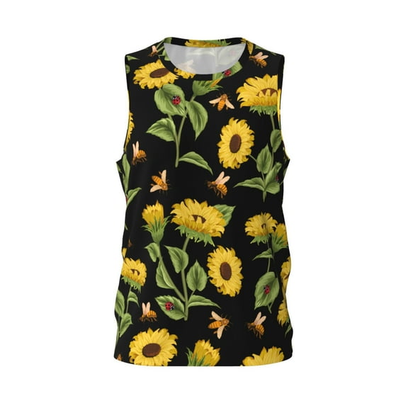 Easygdp Bees and Sunflowers Men's Mesh Basketball Jersey Quick Drying Sleeveless Shirts Fitted Muscle Tank Tops Sport Round Neck T-Shirt - Small