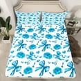 thumbnail image 2 of Feelyou Blue Bowknot Teens Twin Sheet Sets, Vintage Western Flower Twin Fitted Sheet, Princess Style Flat Sheet, Lightweight Room Decor, 3pcs, 2 of 7