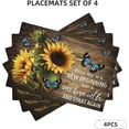 thumbnail image 3 of Retro Sunflower Table Placemats Set of 4 Vintage Plants Floral Butterfly Rustic Farmhouse Wooden Board Decor Table Placemats for Living Room Kitchen Party Holiday Dinner Home Decorate, 3 of 6