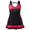 thumbnail image 3 of Xuanfei Women Gradient Print V Neck Back Tie Up Ruffle Hem Skirt Swimsuit, 3 of 5