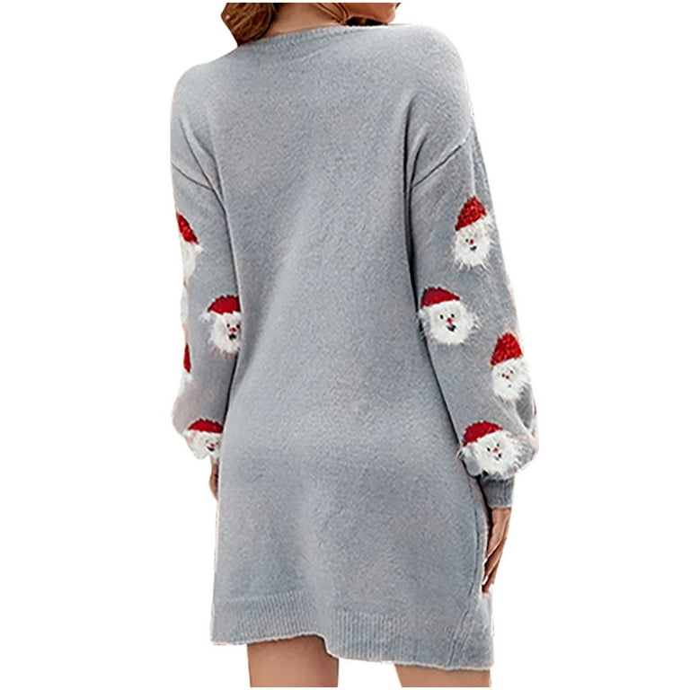Aboser Womens Christmas Sweater Dress with Santa Claus Funny Lantern Sleeve  Knit Sweaters Pullover Cute Xmas Holiday Knitted Dresses - Walmart.com