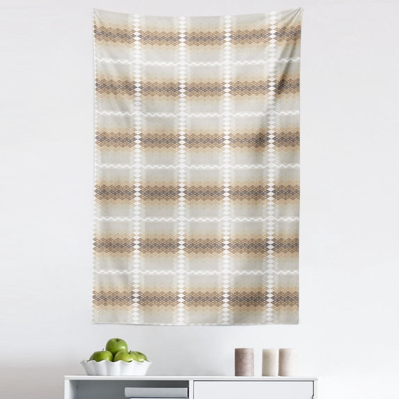 Abstract Tapestry, Inspirations in Culture Motifs Arrangement Ornamental, Fabric Wall Hanging Decor for Bedroom Living Room Dorm, 5 Sizes, Beige Brown White, by Ambesonne
