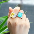 thumbnail image 4 of Blue Princess Cut Big Rectangle Chunky CZ Stone Women Pageant Engagement Ring, 4 of 9