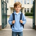 thumbnail image 5 of YUANxueke Kids Button Up Collared Waffle Shirts, Boys Fashion Pullover Sweatshirts, Casual Solid Comfy Tops,Light Blue,9 Years, 5 of 8