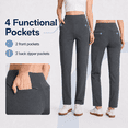 thumbnail image 5 of MASKERT Women’s Fleece Pants, High Waisted Casual Straight Leg Pants with Stretch, Warm Fleece Lined Slim Fit Pants with Zipper Pockets for Work Golf Hiking Daily Wear, 5 of 10