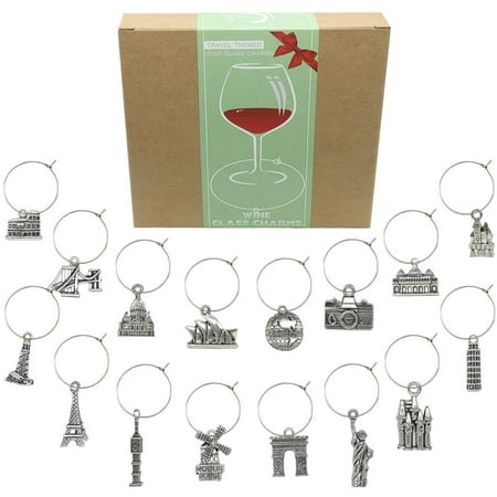 Wine Glass Charms Markers Tags Identification For Stem Glasses Bachelorette Tasting Party Favors Decorations World Travel Themed Set Of 16 Canada Wine Glass Charms Markers Tags, Wine Glass Identifiers Charms