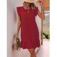 thumbnail image 5 of Summer Dresses for Women Round Neck Cap Sleeve Ruffle Hem Casual Smock Mini Dress Red M, 5 of 7
