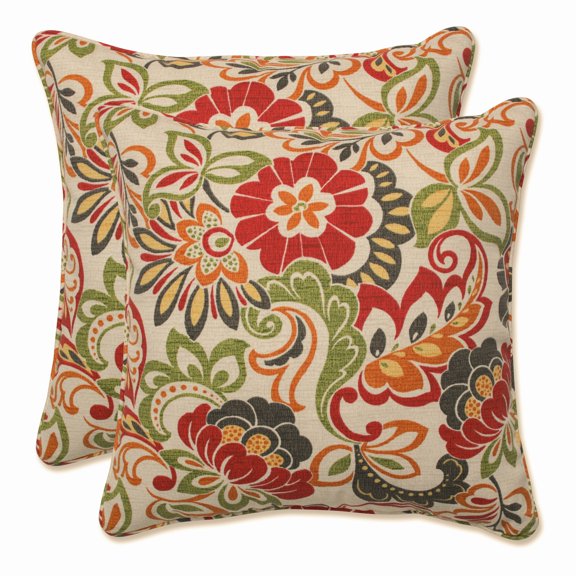 Pillow Perfect 16.5-inch Corded Square Outdoor Throw Pillows (Set of 2) - Zoe Citrus