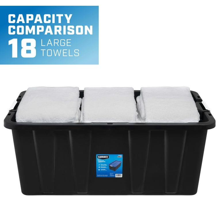HART 40 Gallon Latching Plastic Storage Bin Container, Black with Blue Lid  