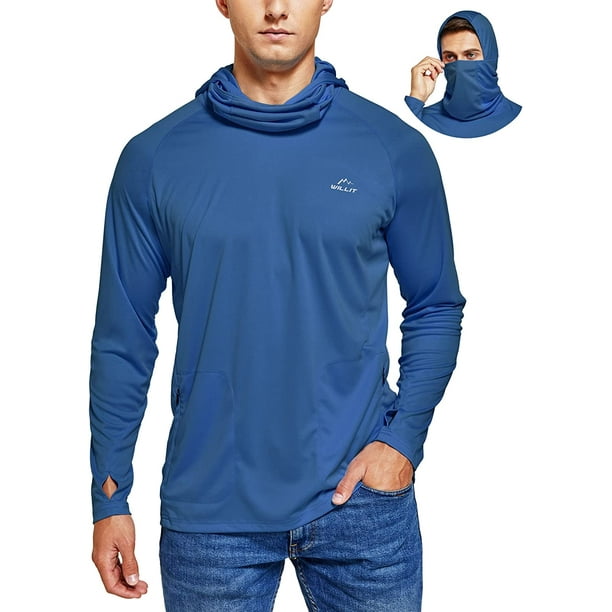 Men's Sun Protection Hoodie Fishing Hiking Shirt Long Sleeve SPF UV Shirt  with Face Mask Lightweight 