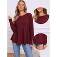 thumbnail image 2 of DARING DIVA Women's Waffle Knit Top Long Sleeve Babydoll Peplum Blouses XS Burgundy, 2 of 6