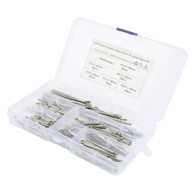 Cotter Pin Assortment Kit, Long Durability Split Pins Firm Fixation M1.6 M2.5 M3.2 M4 For Auto Truck Garage Workshop Repair 150Pcs /Set