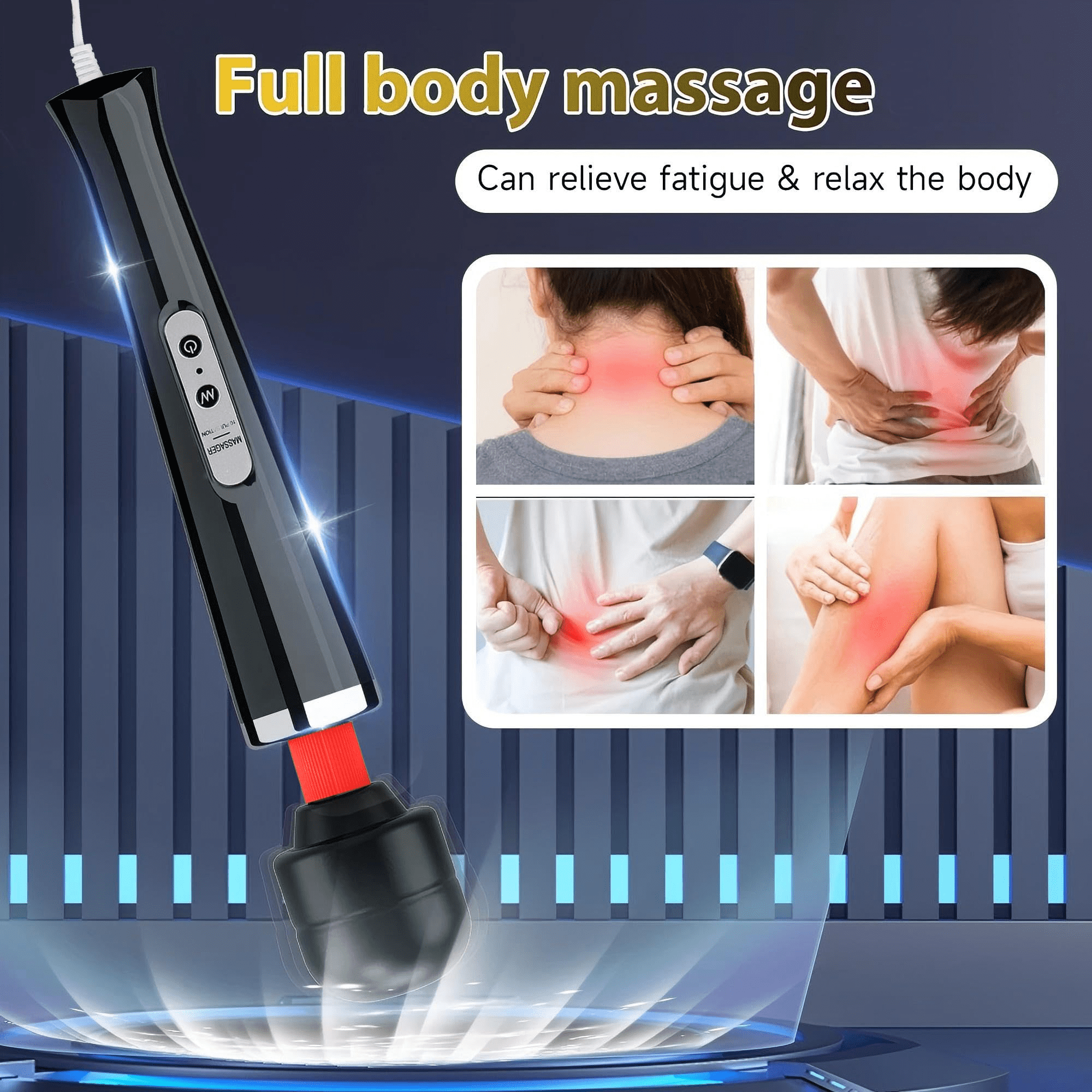 Rulwuck 10 speed handheld back personal massager, powerful rechargeable plug-in firing massage gun, used for neck, shoulder, back pain relief, deep tissue muscle relaxation, black,Black,10 Speeds