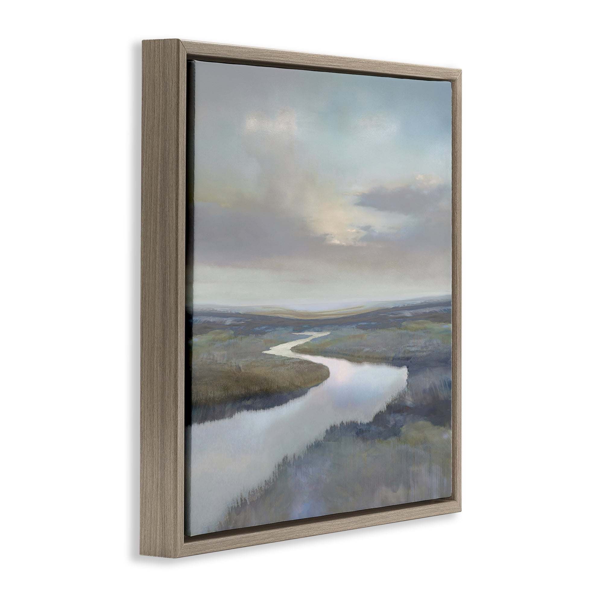 Stupell Industries Calm Riverbend in Greys Brown Framed Floater Canvas Wall Art, design by Christy McKee