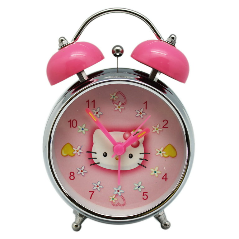 Premium AI Image  A pink hello kitty clock with a pink face on a blue  background.