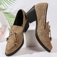 thumbnail image 5 of X-737 Khaki Womens Suede Loafers Pointed Toe Mid Heel Slip On Casual Comfortable Dress Shoes For Ladies, 5 of 9