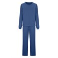 thumbnail image 3 of RYRJJ Macthing Lounge Sets for Women 2 Piece Outfits Sweatsuits Long Sleeve Crewneck Sweatshirt and Wide Leg Sweatpants Tracksuit(Navy,S), 3 of 4