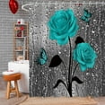 thumbnail image 2 of Teal Shower Curtain, Turquoise Shower Curtain, Gray Shower Curtain Rose Fall Raindrop Dark Blue Floral on Grey Shower Curtains, 72W x 72H Inch Shower Curtain with Hooks As Country Bath Decor, 2 of 6