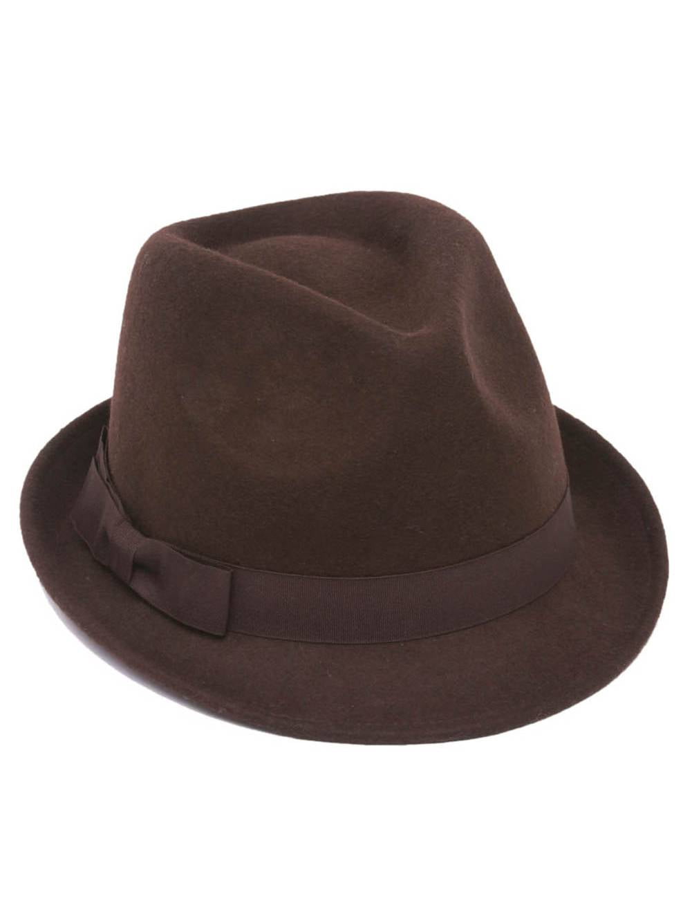 Winter Wool Trilby Fedora Hat - Brown 