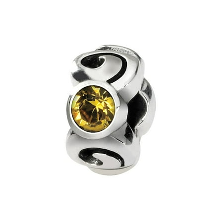 - Sterling Silver November Crystal Birthstone, 3-Stone Bead Charm