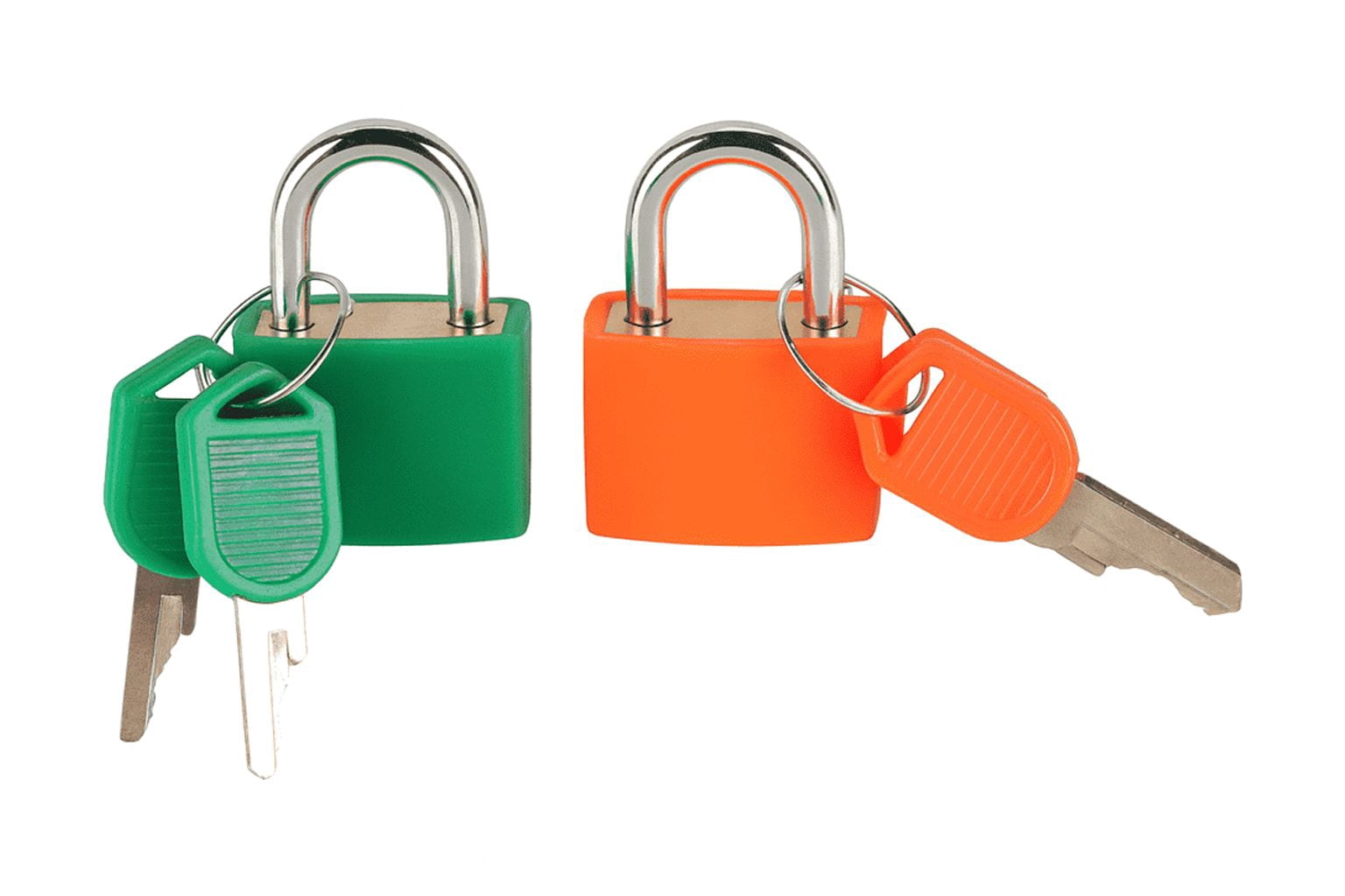 Hyper Tough Tight Spaces Mini Padlocks with Keys, 2 Pack, Green & Orange Steel Locks for Lockers & Travel