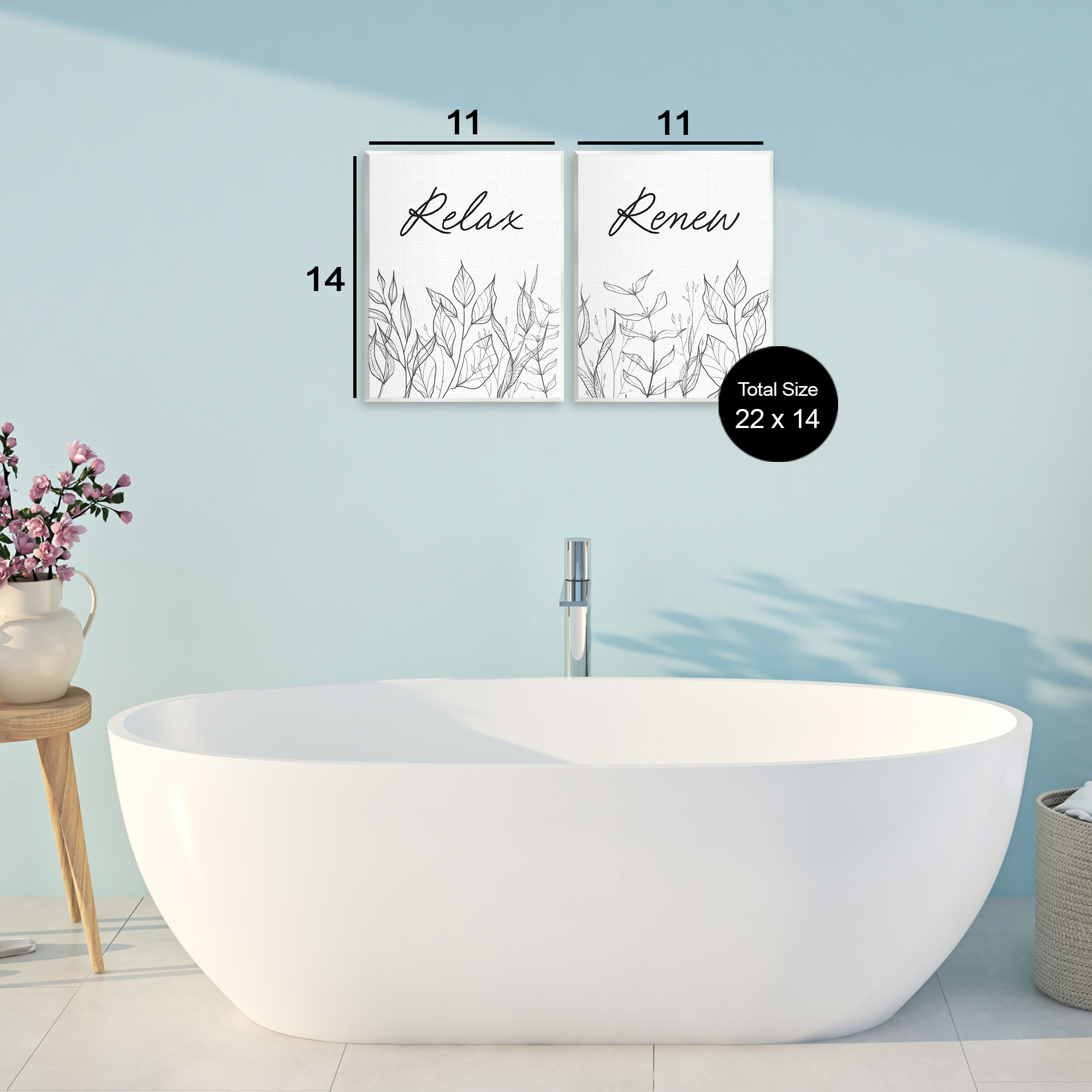 Relax and Renew Leaf Outlines 2 Piece Wall Plaque Art Set, design by Lettered and Lined