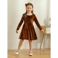 thumbnail image 6 of Toddler Kids Girls Long-Sleeve Dress & Matching Hairband Set - Velvet, Knee-Length, Swing Twirly Skater Dress for Casual Wear & Special Occasions, 6 of 10