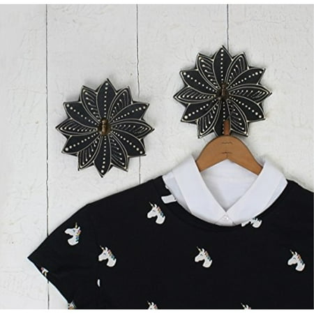 - Set of 2 Handmade Wooden Wall Hook Hanging Hanger Painted with Black Mandala Print for Hang Coat Scarves Umbrella & Hat
