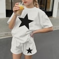 thumbnail image 6 of ITSAME Girls Outfits 2-Piece, Star Print Crewneck T-Shirts and Shorts Summer Loose Casual Clothes Set White Size 3-4, 6 of 8