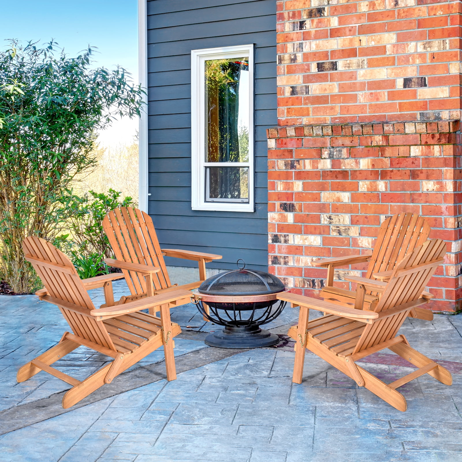 Patiojoy Outdoor Foldable Adirondack Chair Patio Recliner Eucalyptus Wood