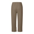 thumbnail image 3 of Linen Pants for Women Petite Wide Leg Baggy Elastic Waist Flowy Palazzo Casual Pants with Pockets Beach Travel Trousers Pull On Khaki L, 3 of 6
