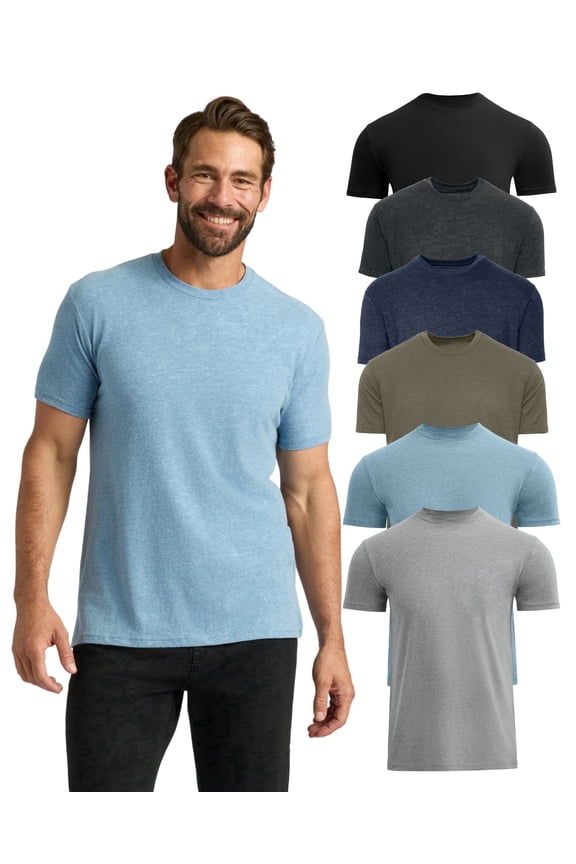 Mens T-Shirts Short Sleeve Crew Neck T Shirts for Man, Cotton Blend Plain Novelty Men's T-Shirts, Pack of 6, Variety, L Tall