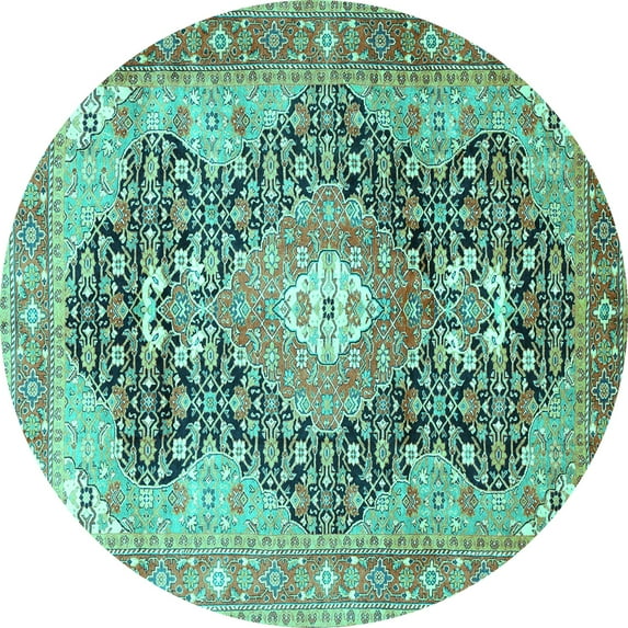 Ahgly Company Indoor Round Medallion Turquoise Blue Traditional Area Rugs, 8' Round