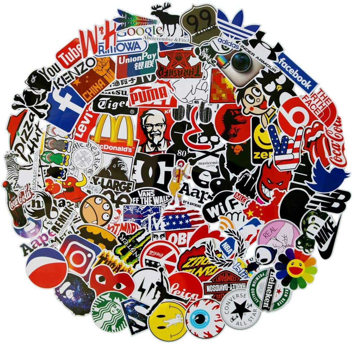 100 Pcs Fashion Brand Stickers for Laptop Stickers Motorcycle Bicycle Skateboard Luggage Decal Graffiti Patches Stickers for No-Duplicate Sticker Pack 