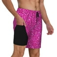 thumbnail image 2 of Naloa Rose Red Glitter Print Men Swim Trunks with Compression Liner ,Board Shorts,Men's Swim Shorts with Drawstring and Elastic Waistband-X-Large, 2 of 6