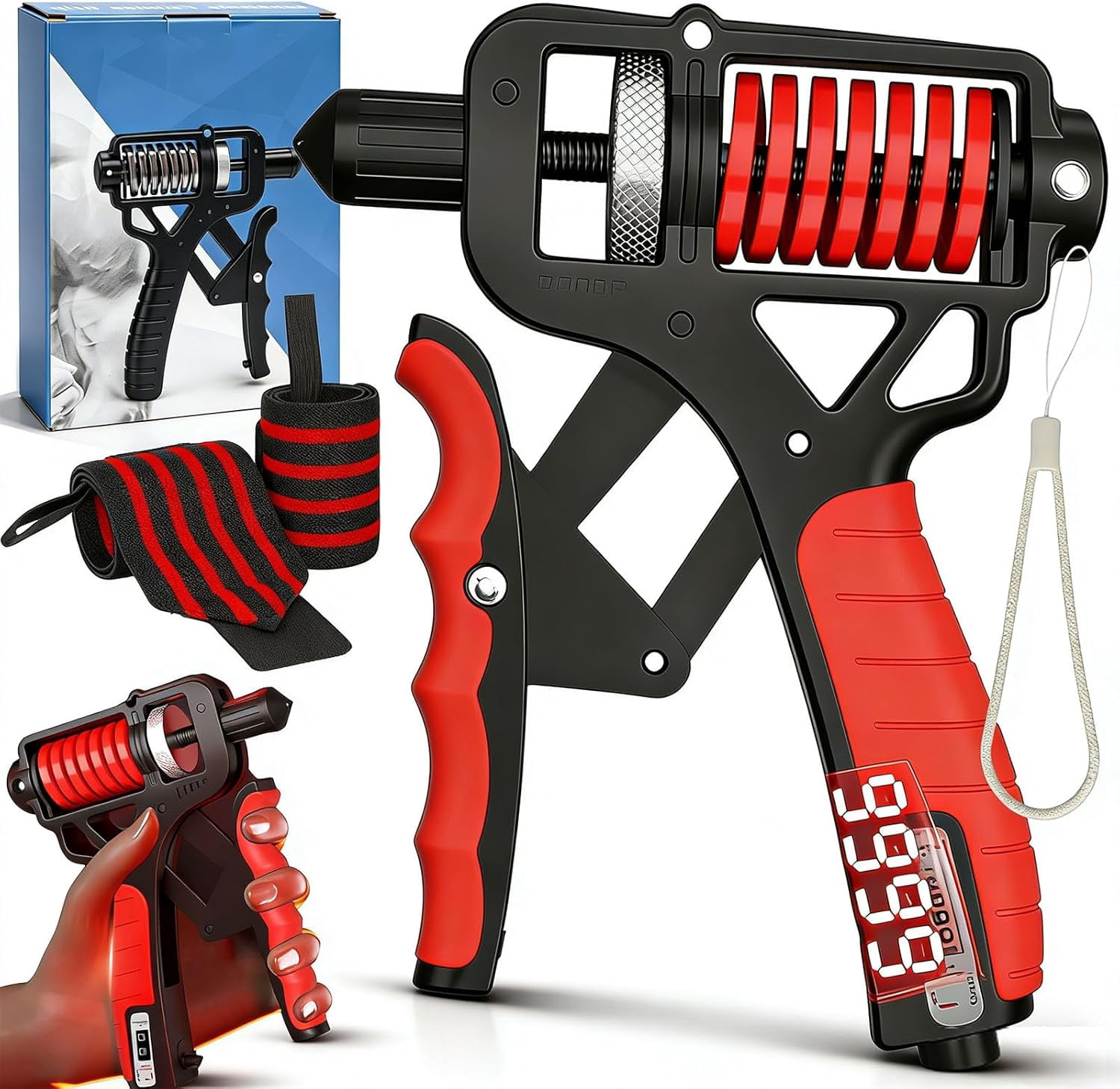 Adjustable Hand Grip Strengthener 11-364LBS Electronic Counter Non-Slip Forearm Trainer