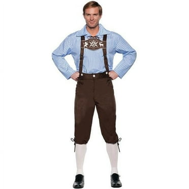 Men Deluxe Lederhosen Brown Adult Costume, Standard