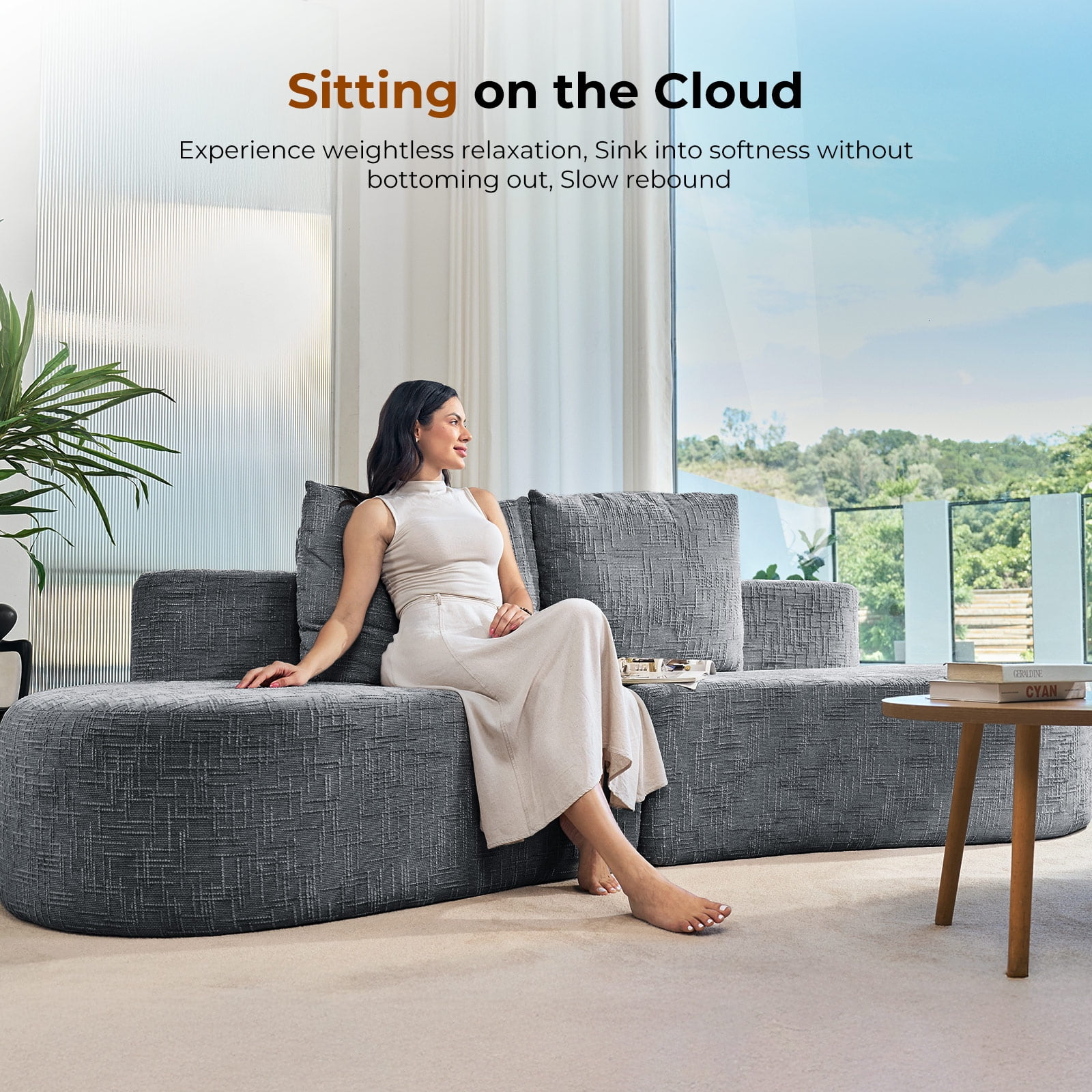 98" Half Moon Sofa Oversized Curved Couch, 38 Inch Extra Deep Seating Upholstered Sofa for Living Room, Office & Apartment, Premium Linen Upholstery, No Assembly Required.