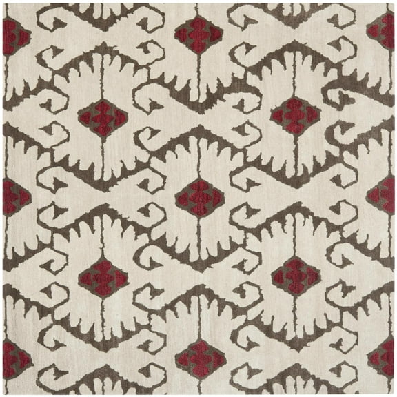 SAFAVIEH Wyndham Dzvonko Southwestern Wool Area Rug, Ivory/Brown, 7' x 7' Square