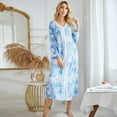 thumbnail image 2 of Women's Long Nightgowns 3/4 Sleeve V-Neck Nightdress Full Length Nightshirt Lightweight Loose Pullover Sleepdress House Dresses Spring Fall Printed Housecoat, S-2XL, 2 of 7