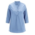 thumbnail image 3 of Frontwalk Women 3/4 Sleeve Tunic Tops Fashion Loose Henley V Neck Shirt Work Office Business Blouse Solid Button Shirts with Pockets, 3 of 8